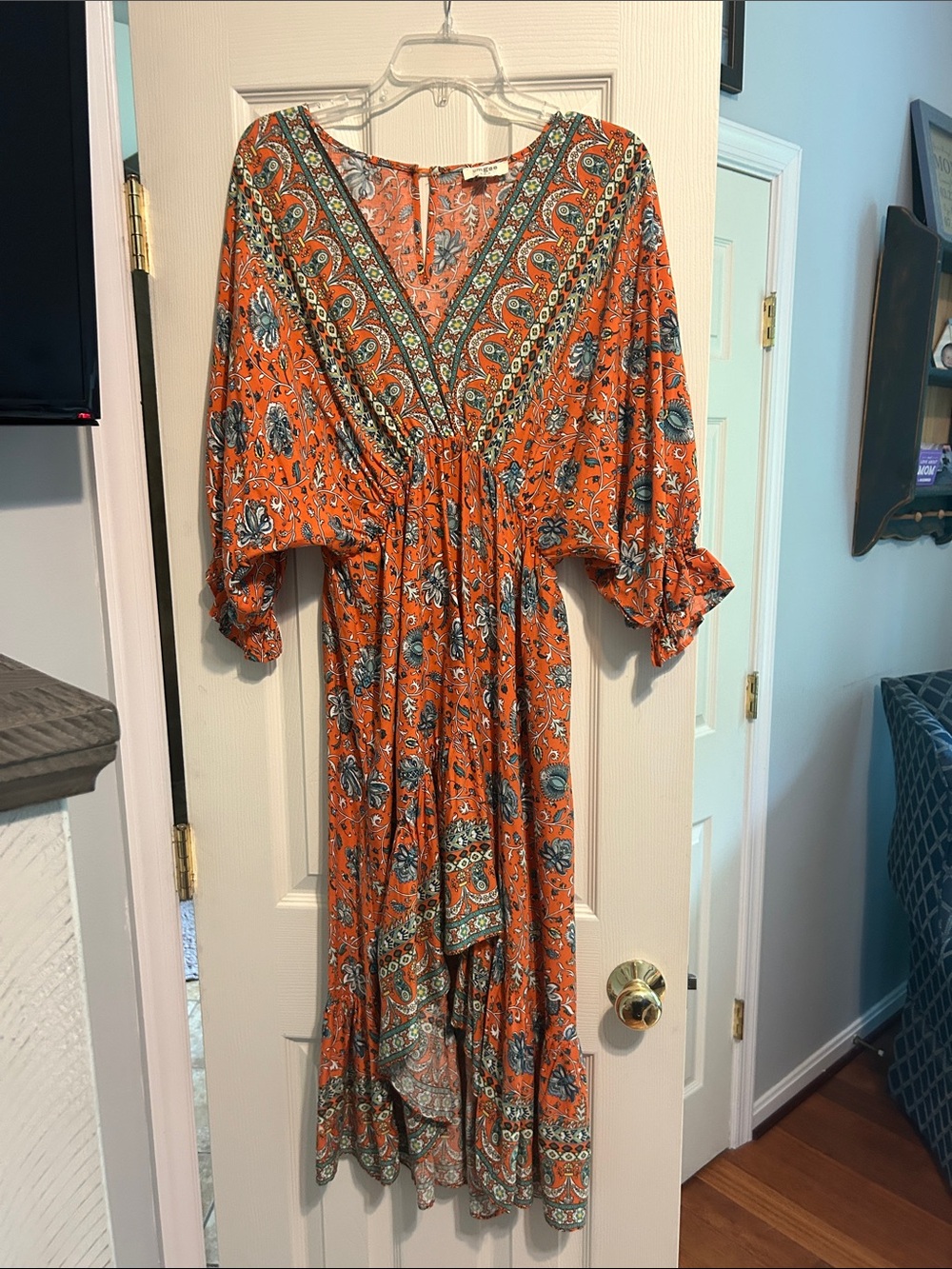 Umgee Orange Floral Paisley High-Low Maxi Dress